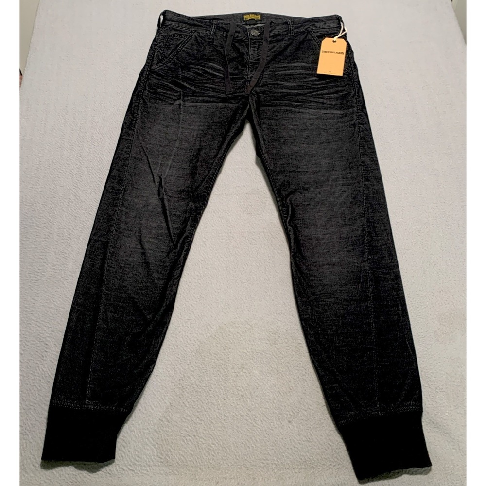 NWT True Religion Runner Relaxed Corduroy Black Tapered Jogger Pants Sz 34 $198